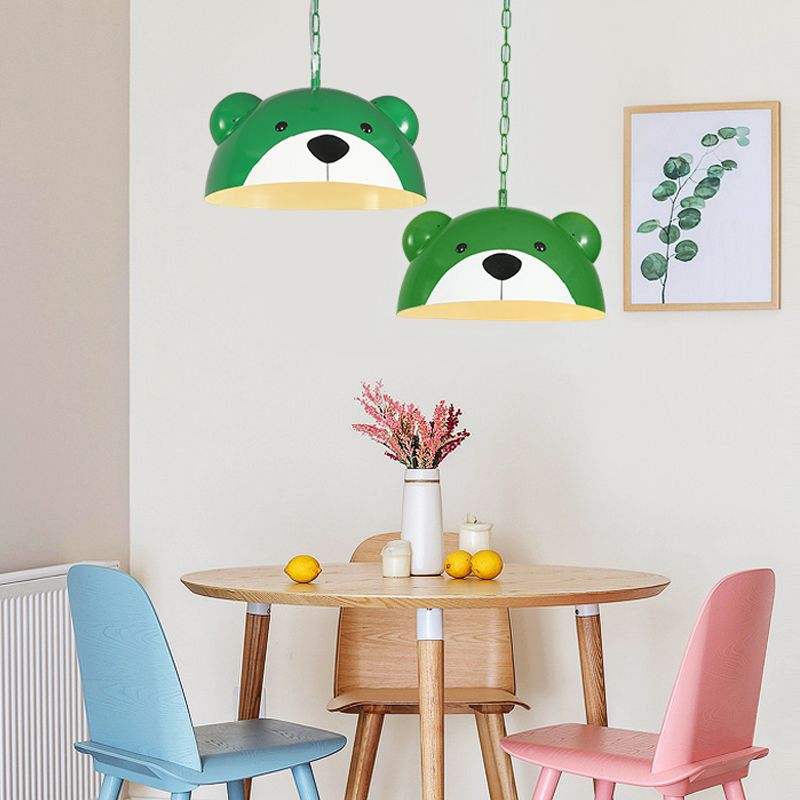 Metallic Dome Pendelleuchte Kinder Kinder 1 hellrot/gelbe hängende Lampe mit Bären Design für Kinder Schlafzimmer