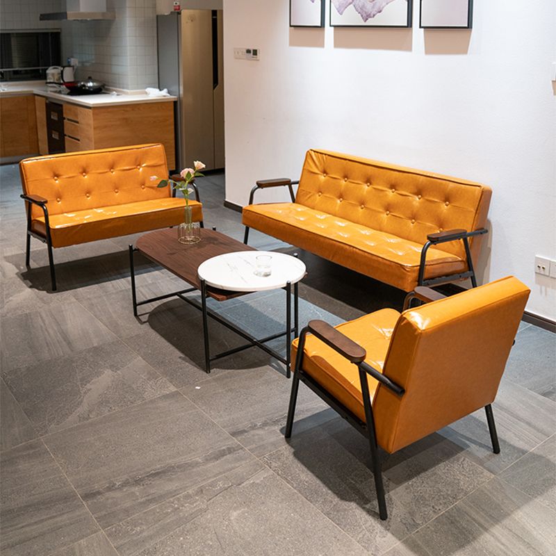 27.95" High Genuine Leather Sofa Recessed Arm Sofa with Tufted Back