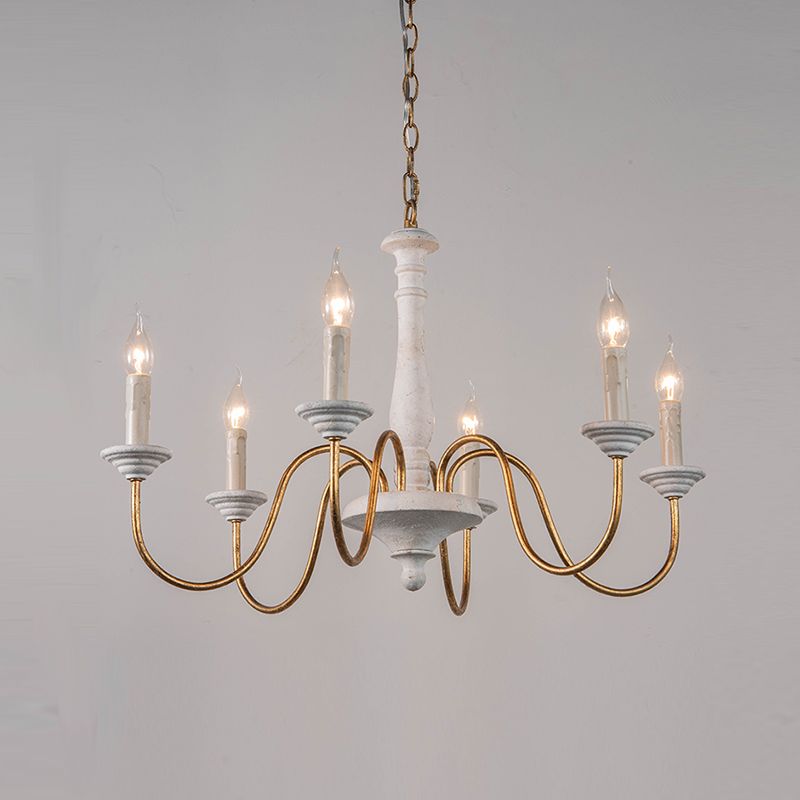 Wooden Candle Pendant Light Rustic Chandelier Lighting for Living Room