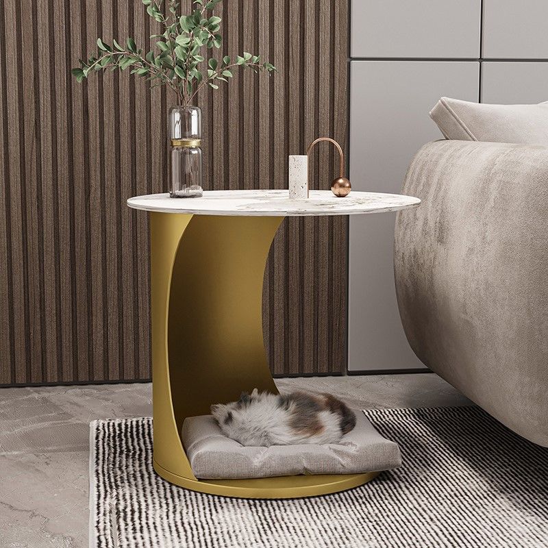 Contemporary Round Double Tier End Table Slate Top Side End Table