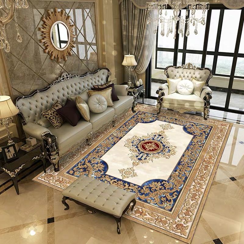 Multi Colored Retro Rug Polypropylene Floral Pattern Area Carpet Anti-Slip Backing Washable Easy Care Rug for Decor