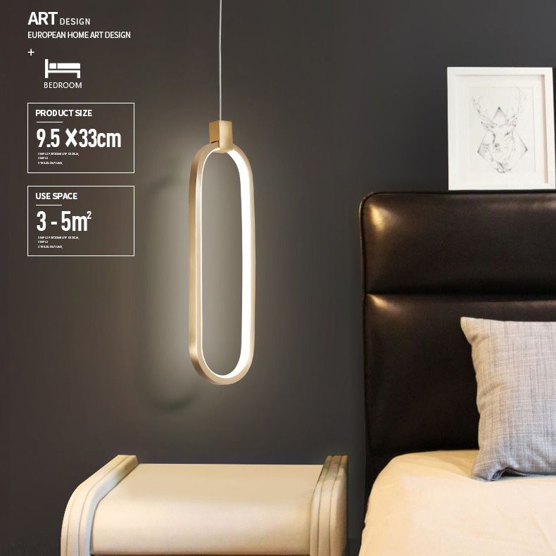Luce a ciondolo a LED in alluminio in moderno gel di silice in stile conciso luce oblunga per camera da letto