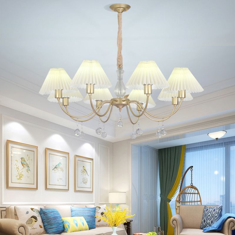 Multi-Head Chandelier Lighting Fixture Traditional Cone Suspension Light with Fabric Shade