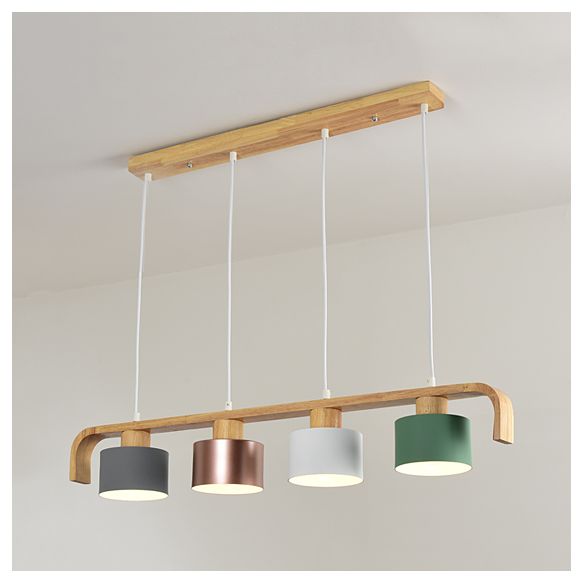 Rose oro o multicolore l'illuminazione dell'isola tamburo 3/4 posti lampadario a sospensione di legno moderno sul tavolo da pranzo