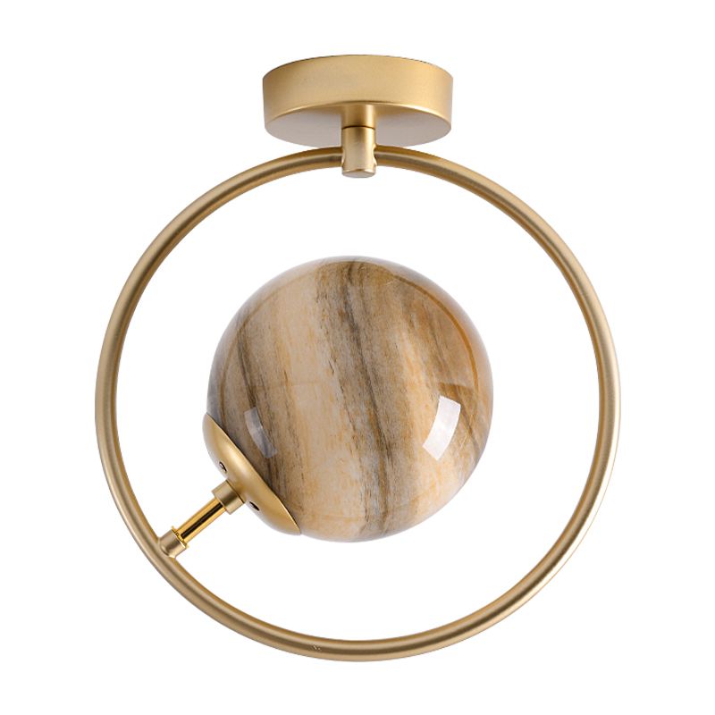 Gold Ball Semi Flush Lighting Modern 1 Licht Weiß/Gelb Glas Semi Flush Mount Lamp Befestigung mit Eisernen Ring