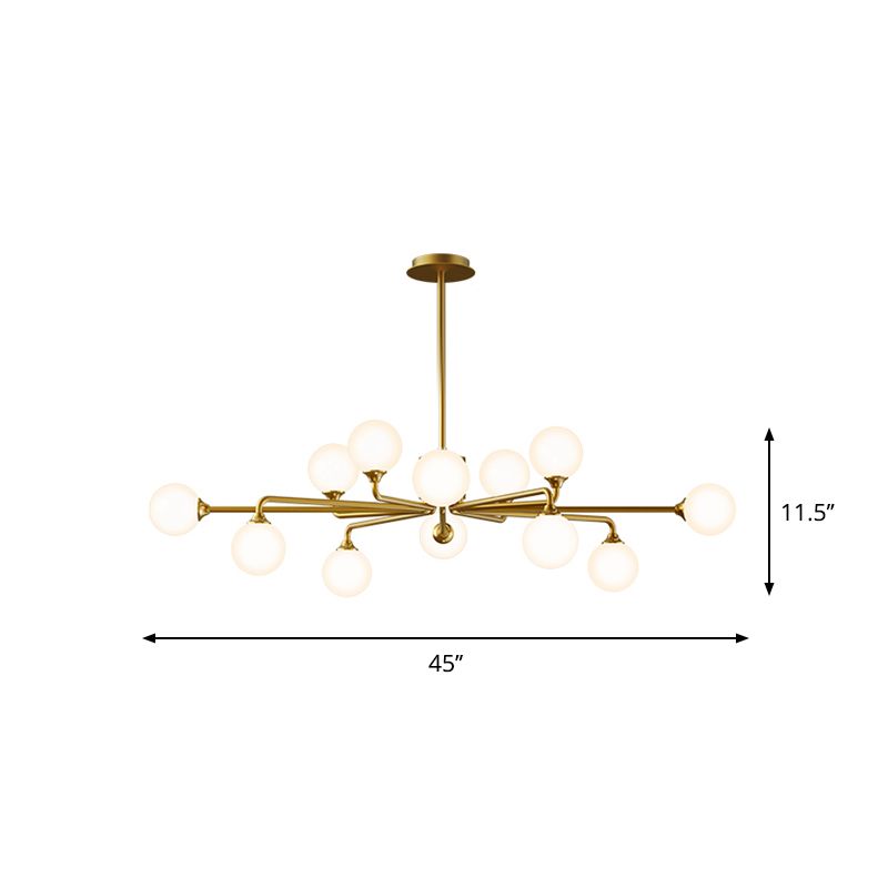 Postmodern Sputnik Island Lighting Metal 6/9/12 Heads Living Room Ceiling Pendant in Gold with Ball White Glass Shade