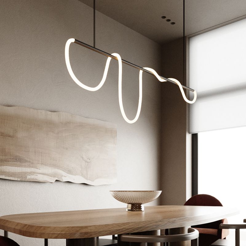 Modern Metal Ceiling Light Linear Shape Island Light with Silicone Shade for Living Room