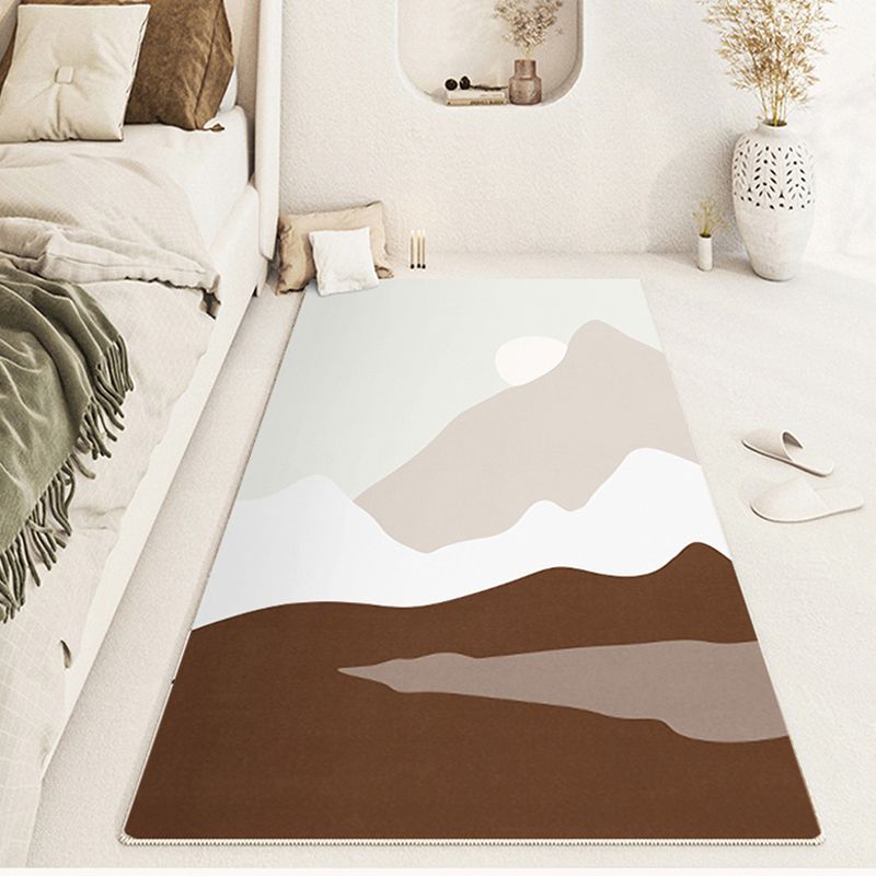 Nordic Dark Brown Rug Polyester Color Lump Rug Tear Resistant Rug for Bedroom