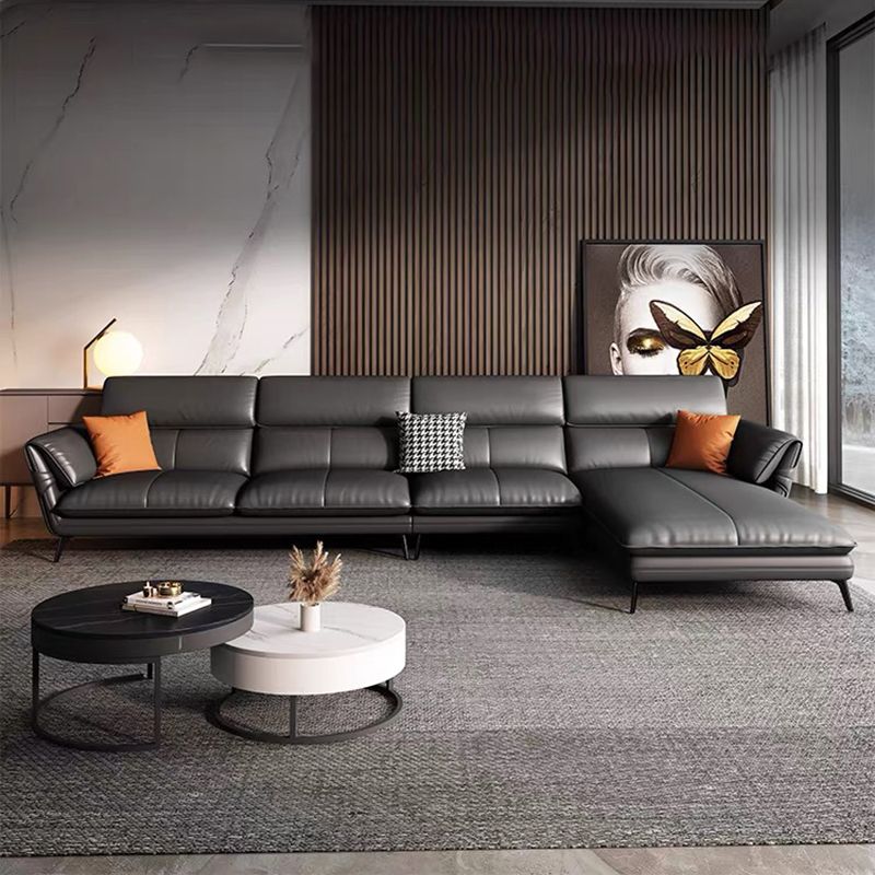 Contemporary Genuine Leather Living Room Pillow Top Arm Seating