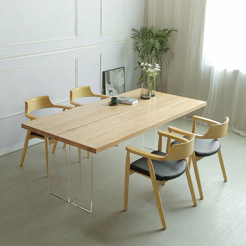 Pine Solid Wood Dining Table Rectangle Dining Table with Double Pedestal Base