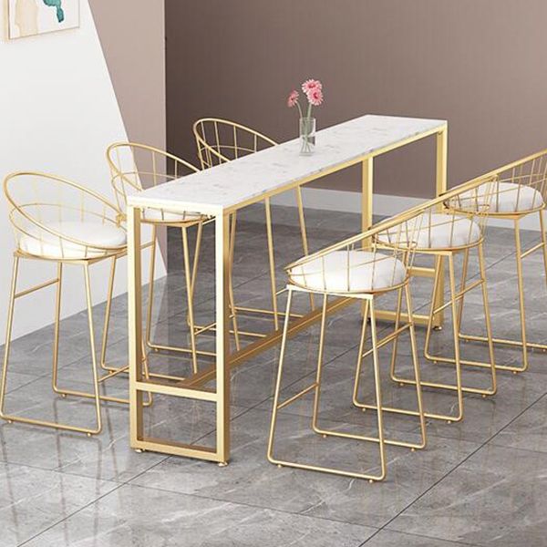 Rectangular Sintered Stone Top Bar Table Luxurious Bar Table with Trestle Base in Gold