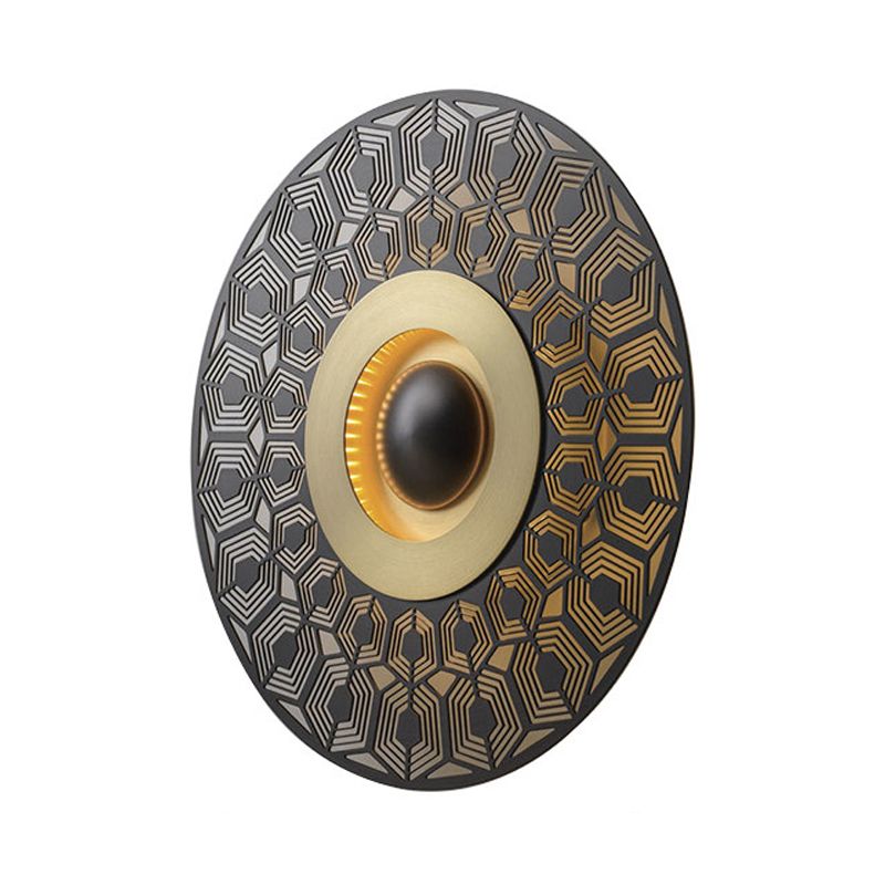 LED Metal Flush Wall Sconce Colonialist Brass Circular Porch Wall Mount Light Fixture