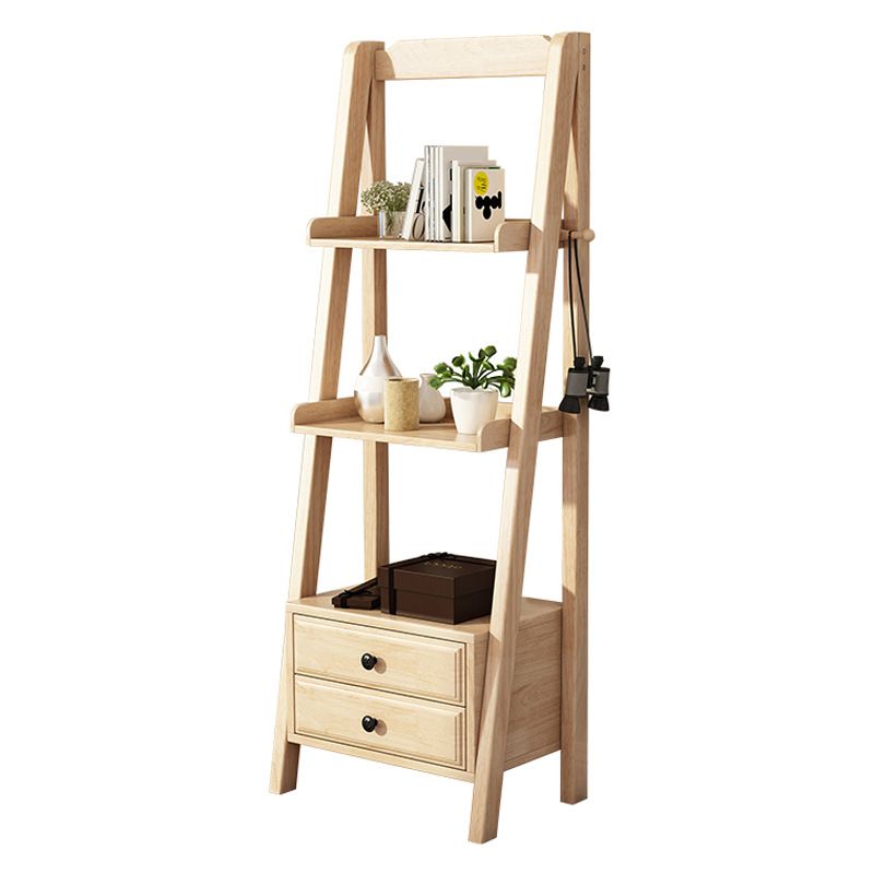Rubber Wood Ladder Bookshelf Contemporary Open Bookcase for Home Office