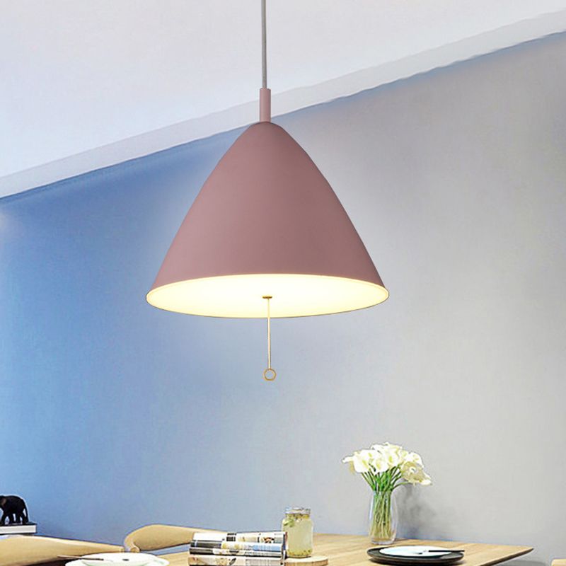 Contemporary 1 Bulb Hanging Lighting Pink Conical Ceiling Pendant Light with Metal Shade