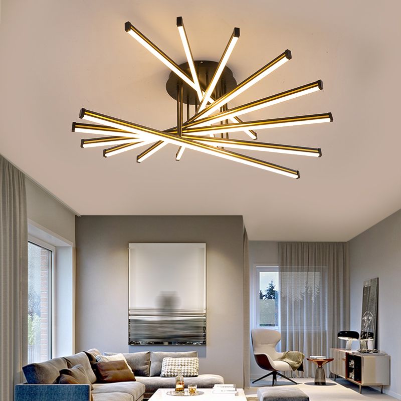 Line Shape LED Creative Ceiling Lamp Modern Iron Flush Mount for Living Room