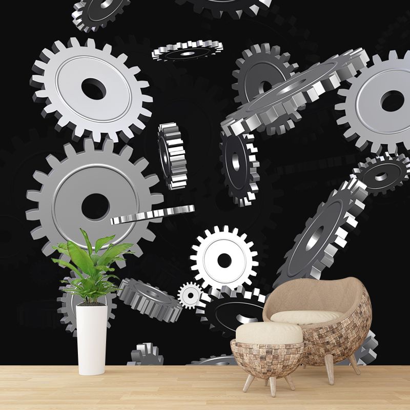 Industrial Metal Gears Mural Wallpaper for Sitting Room, Personalized Size Available