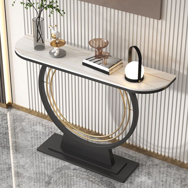 Glam Stone Console Table Iron Stain Resistant Console Sofa Table for Hall