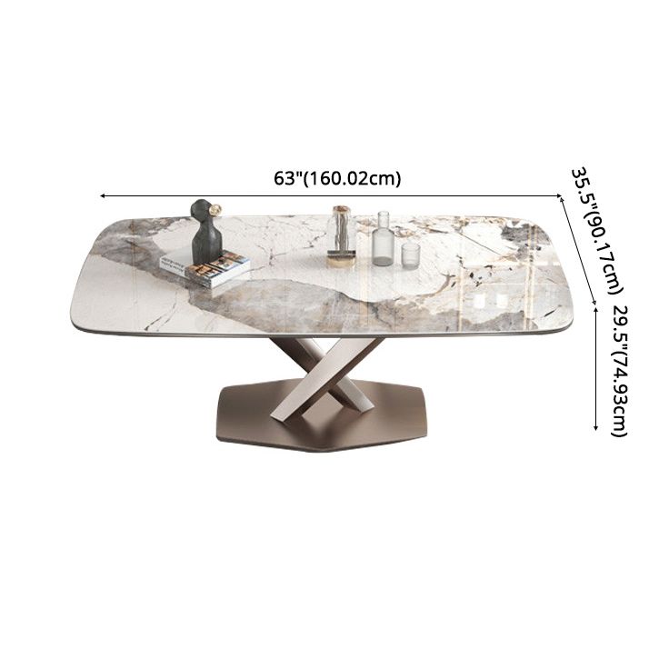 Modern Sintered Stone Dining Room Set with Rectangle Table and Metal Base Home Dining Set