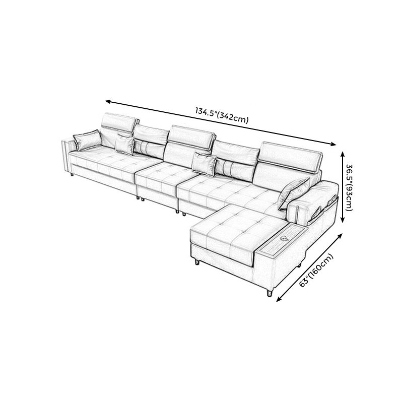 Square Arm Grey Cushion Back Contemporary Storage Adjustable Living Room Sofa