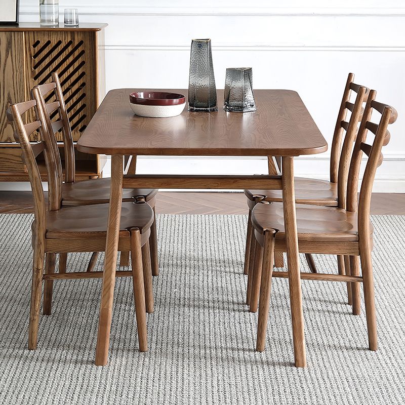 Modern Style 1/4/5 Rectangle Solid Wood Dining Set with Wood Chairs for Home