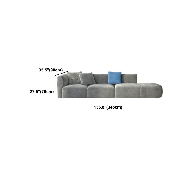 Gray Velvet Sofa with Chaise 68.9 " D Square Arm Sofa with Pillows