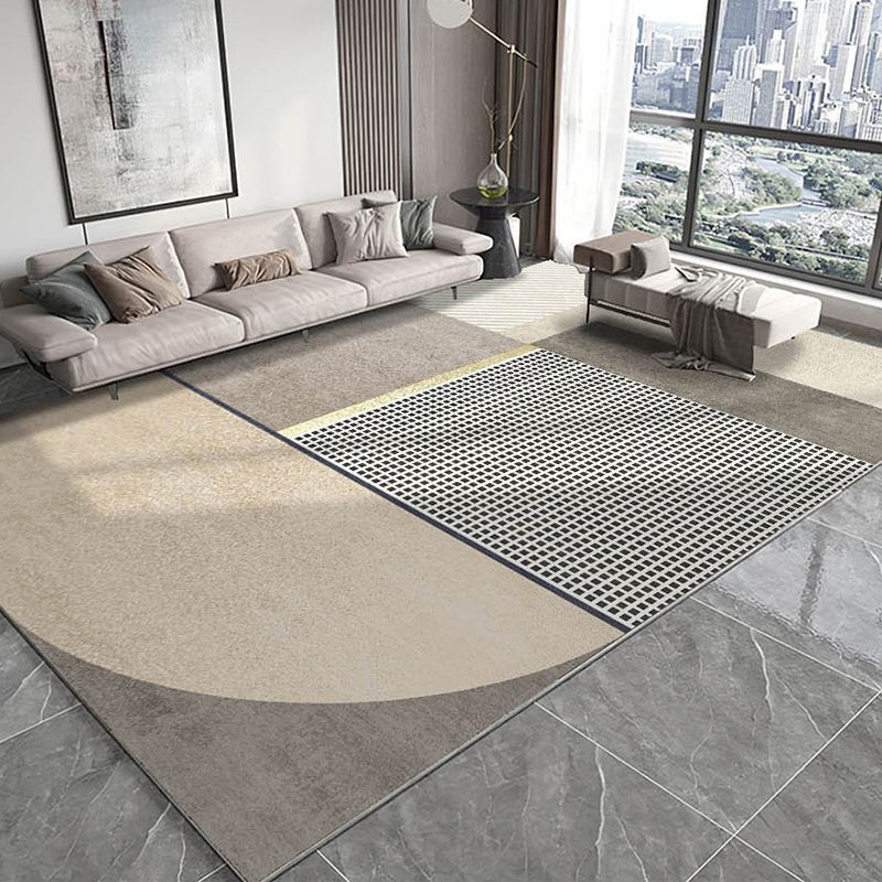 Light Brown Simple Rug Polyester Line Rug Stain Resistant Rug for Living Room