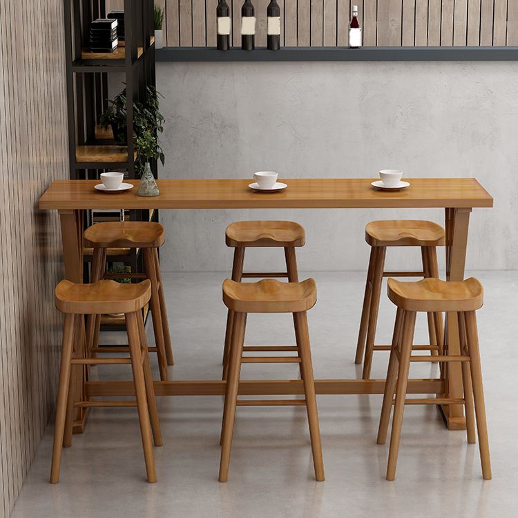Modern Rectangle Bar Table Set 1/2/4/7 Pcs Solid Wood Bar Table and Backless Stools