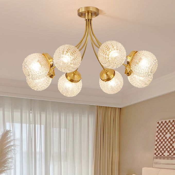 Ball Shape Glass Flush Mount Light Modern Style Multi Lights Ceiling Mount Light in Gold