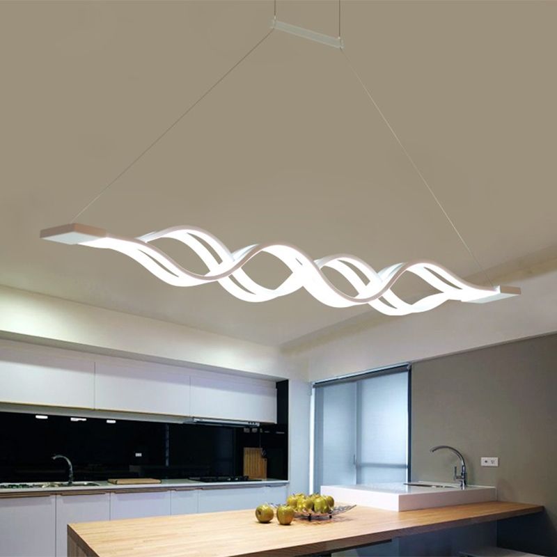 White Waves Island Light Fixture Minimal 2/4-Light Acrylic LED Suspension Lighting in Warm/White Light