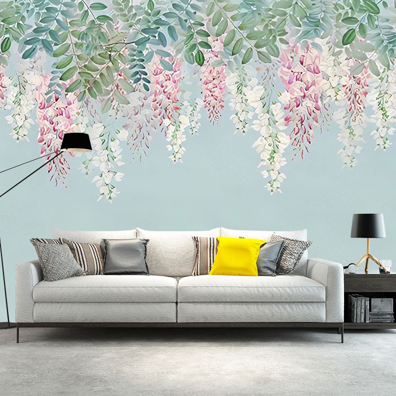 Purple and Green Fresh Mural Extra Large Wisteria Wall Covering for Home Decoration