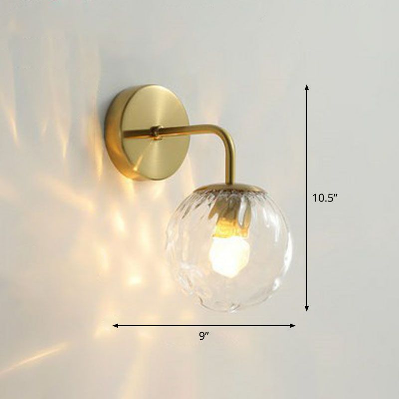 Spherical Wall Mount Light Simple Rippled Glass 1 Head Bedroom Reading Wall Lamp