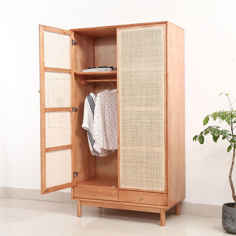 Clothes Rail Wardrobe Cabinet Solid Wood Modern Wardrobe Armoire