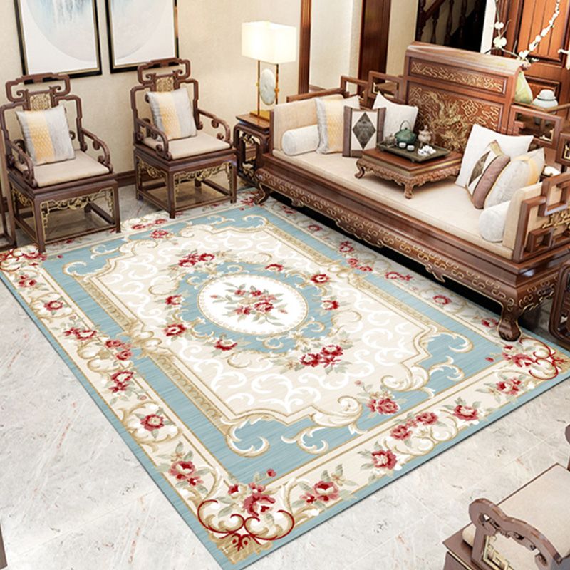 Modern Beige Area Carpet European Pattern Polyester Area Rug Stain Resistant Rug for Home Decor