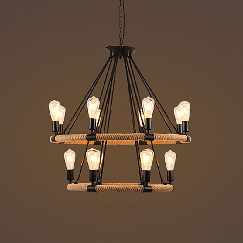 Lampada lampadina a lampadina nuda lampada a sospensione di corda di canapa industriale per ristorante