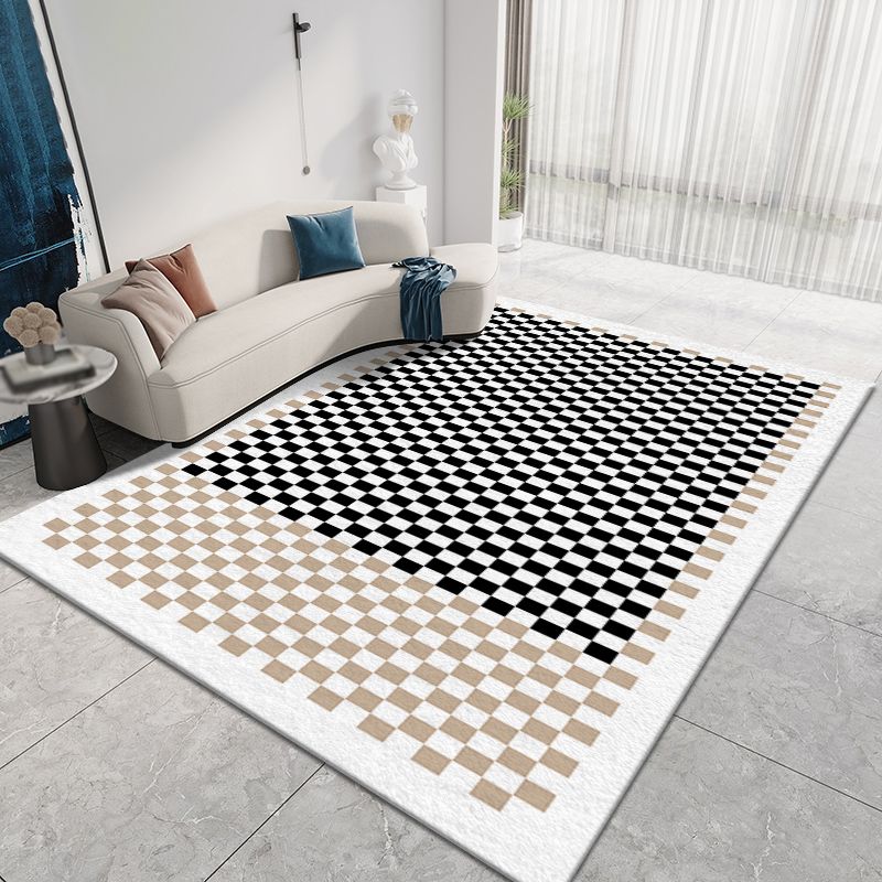 Black Modern Rug Polyester Check Pattern Rug Washable Indoor Rug for Living Room