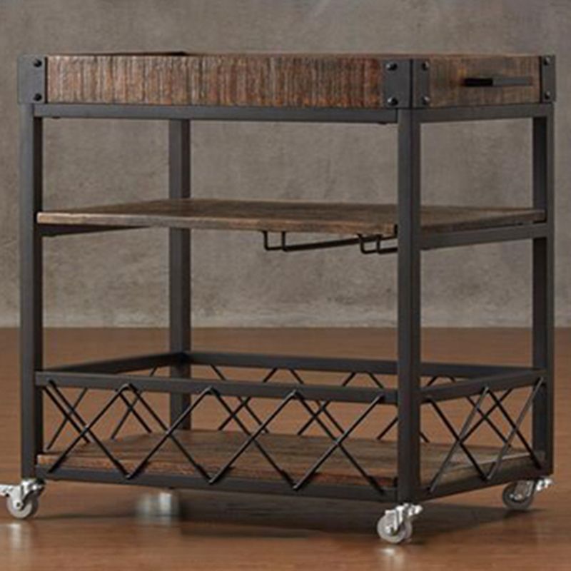 Contemporary Rolling Kitchen Cart Wood Rectangular Kitchen Cart for Dining Room