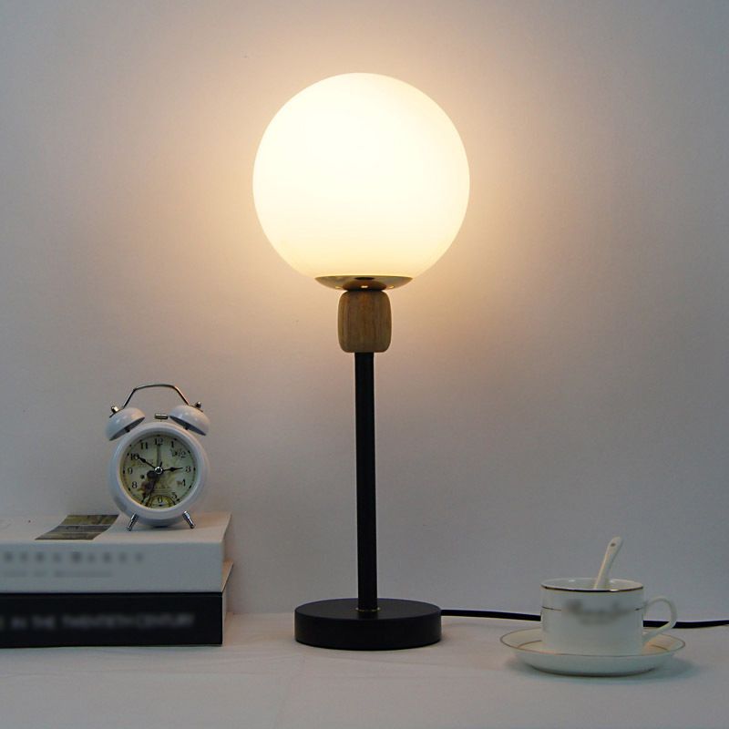 Modern Style Spherical Night Table Lamp White Glass 1-Light Table Light
