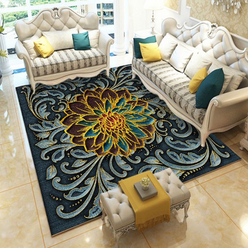 Casual Digital Print Floral Rug Multi-Color Modern Rug Polyester Stain Resistant Anti-Slip Backing Washable Carpet for Great Room