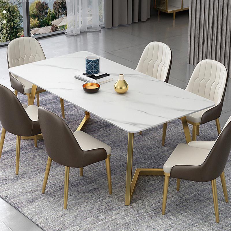 Stone Top Dining Table Traditional Luxury Table with Sled Base