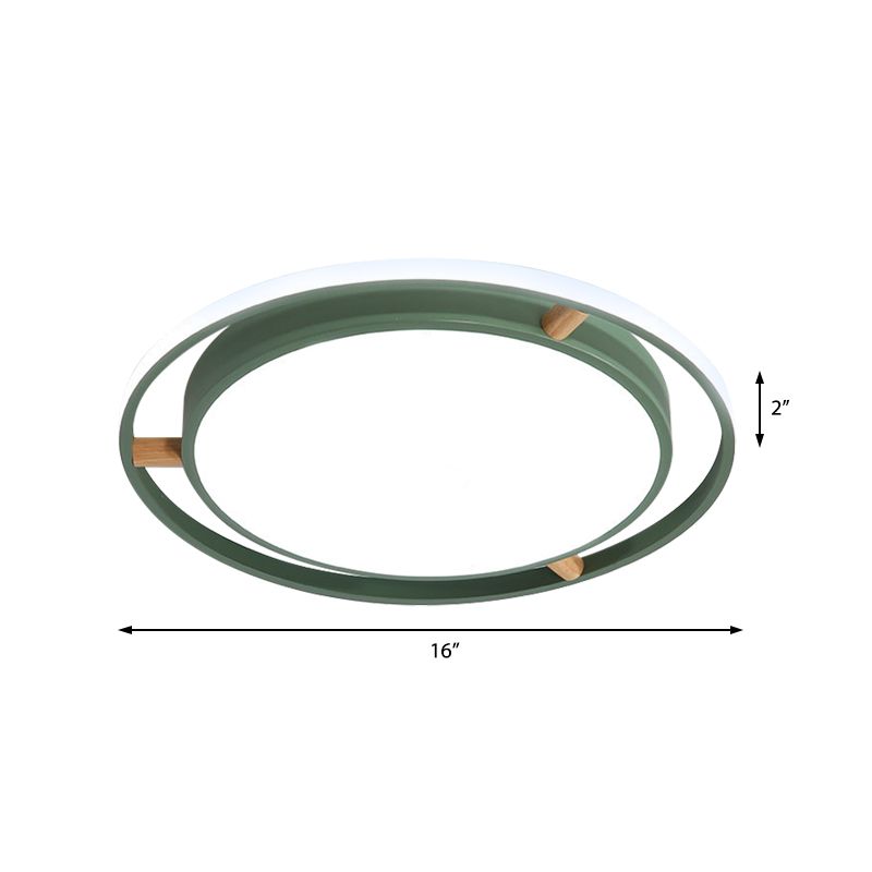 Nordische LED Deckenbündelleuchte Weiß/Grün/Grau Zweikreis dünne Flushmount Beleuchtung mit Holz Arm, 16 "/19.5" /23.5 " W