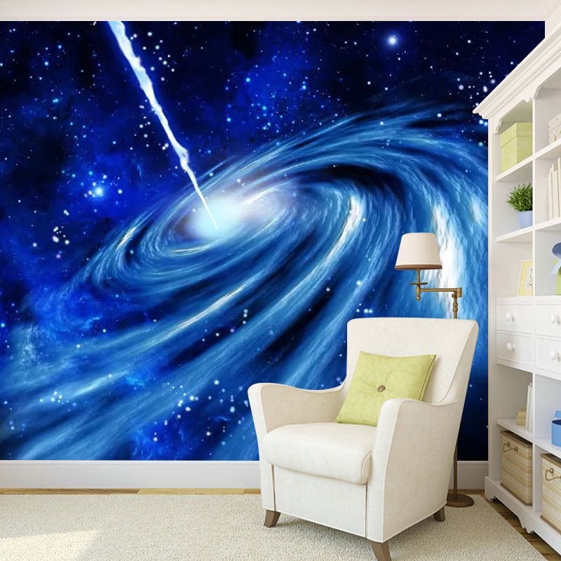 Enormous Outer Space Mural Wallpaper in Blue Non-Woven Fabric Wall Covering for Living Room, Custom-Printed