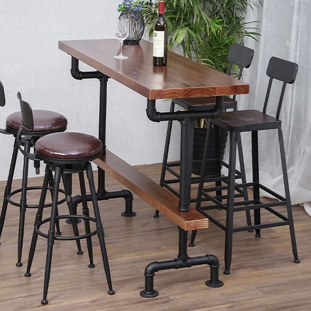 Modern Rectangle Bar Dining Table Wood Bar Height Table with Tube-Shaped Base