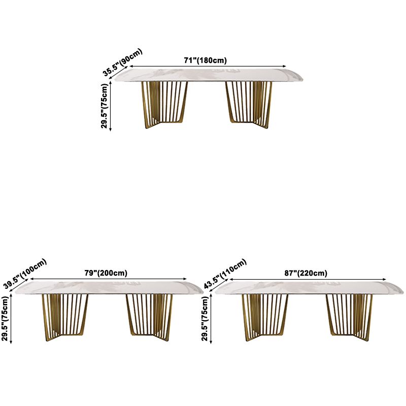 Traditional Luxury Stone Table Rectangle Dining Table with Stainless Steel Double Pedestal