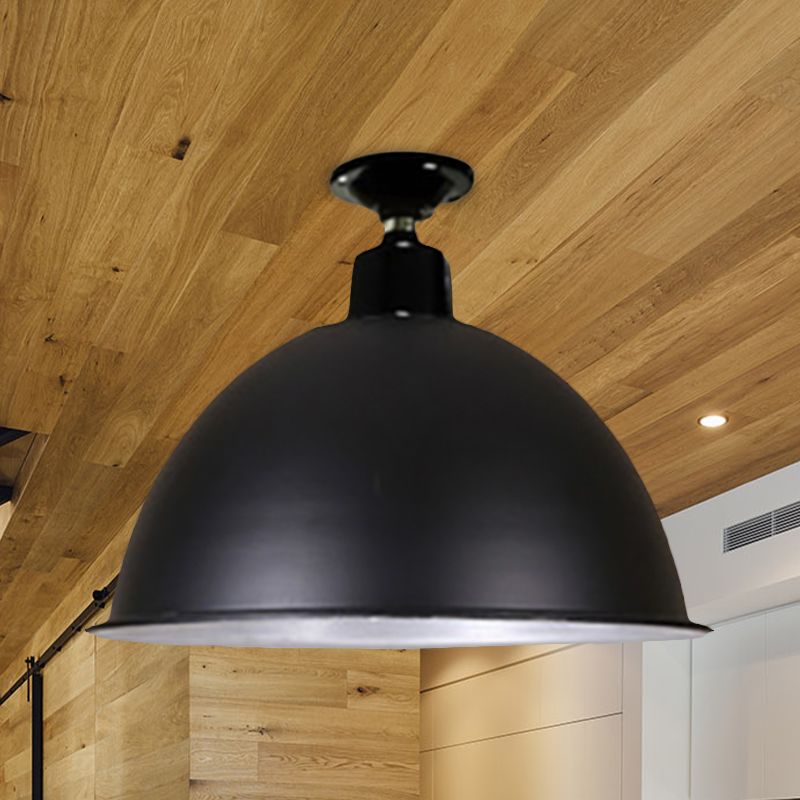Plafonnier en forme de dôme de style loft, 1 tête en métal, semi-encastré, noir, pour salle à manger, largeur 12"/14"
