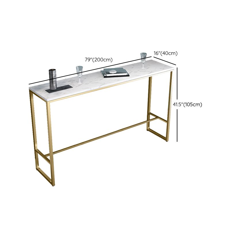 Glam Style Marble Bar Dining Table Rectangle Bar Table in White