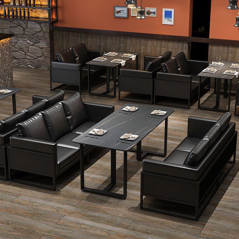 Mesa de comedor rectangular industrial, mesa de piedra sinterizada con pedestal doble para comedor