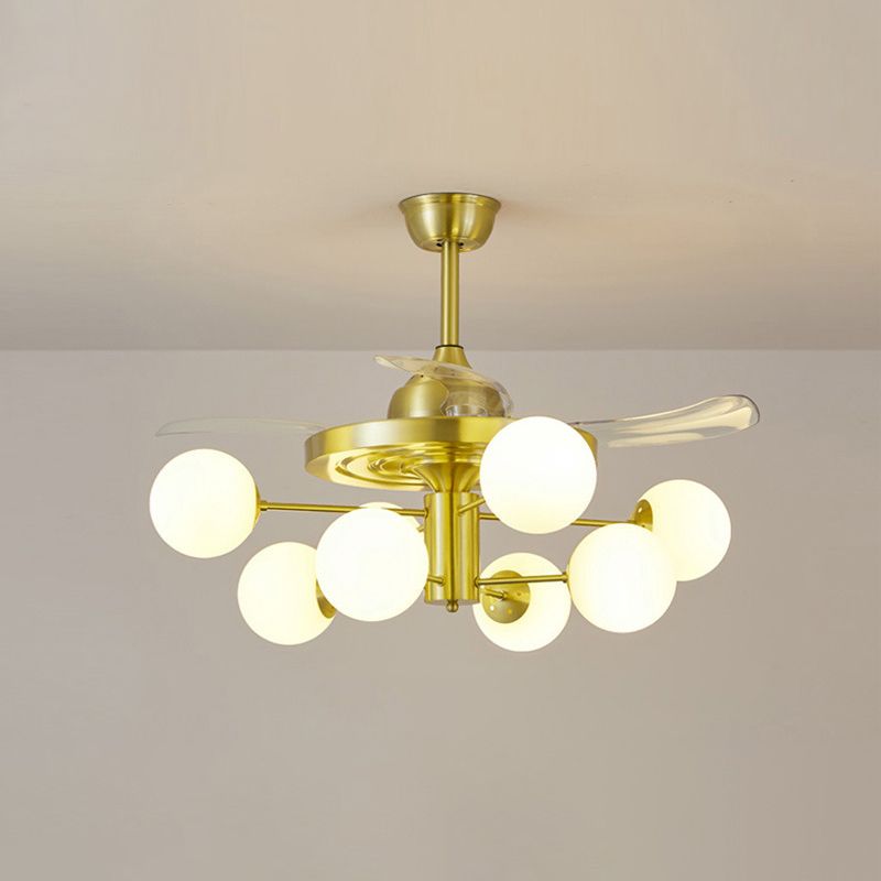 Blatt Acrylhänge Lüfter leichte moderne LED -Halbflush -Halterung für Wohnzimmer, 3 Klingen