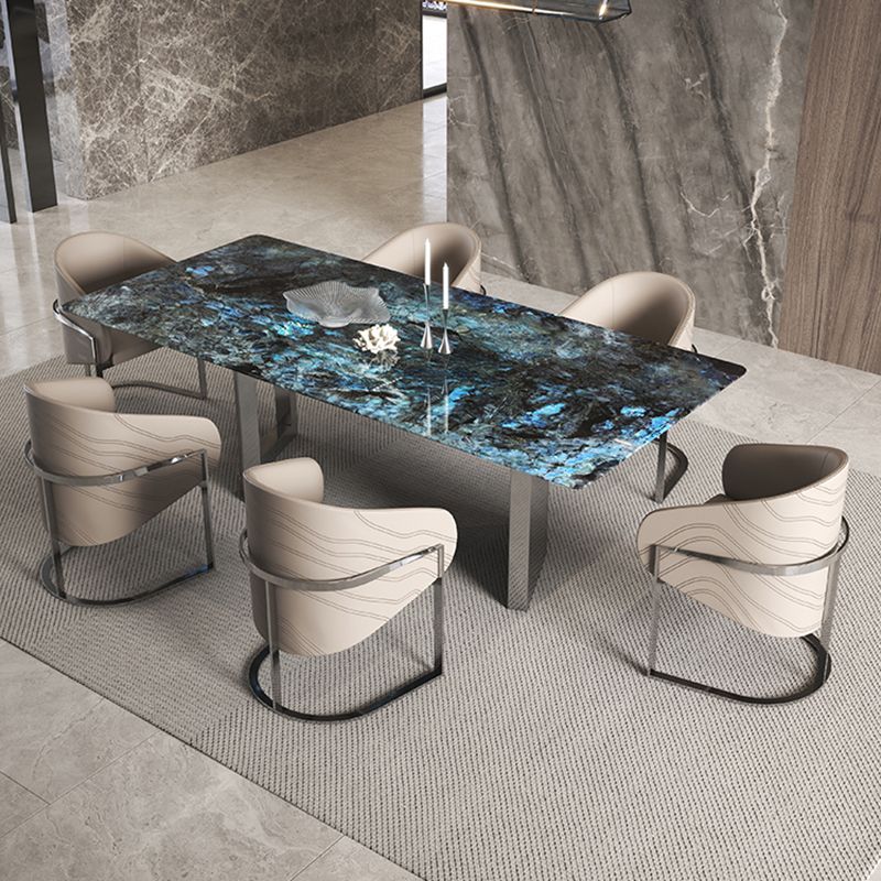 1/4/7 Pieces Rectangle Stone Top Stainless Steel Base Dining Set for Home