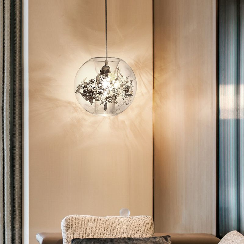 Modern Art Deco Pendant Light Spherical Clear Glass 1 Light Suspension Light for Living Room