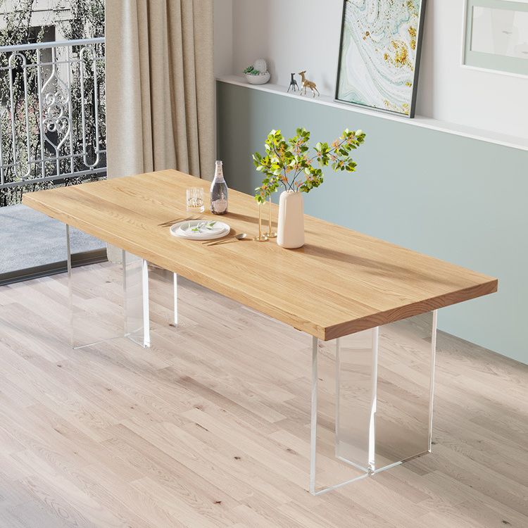 Solid Pine Wood Dining Table Contemporary Dining Table with Double Pedestal Base